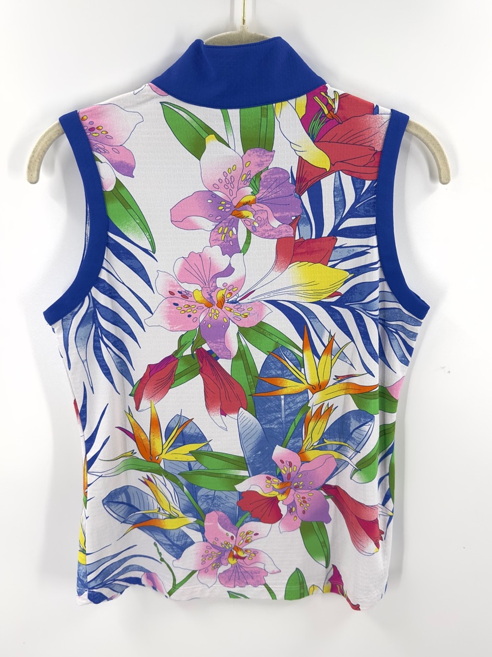 IBKUL Sleeveless Polo Top Size Small 1/4 Zip Golf Tennis Pickleball Floral - Picture 4 of 9